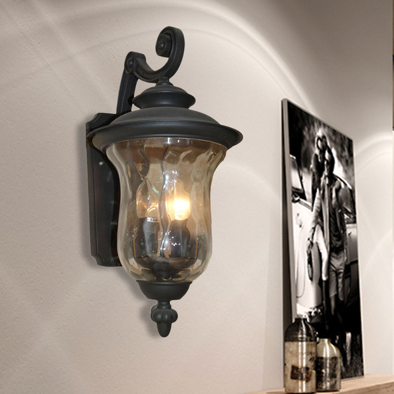 Industrial Black Water Glass Wall Mounted Light Fixture With Urn Design - 1 Bulb | Outdoor Lighting