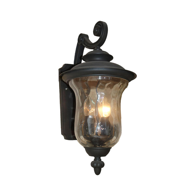 Industrial Black Water Glass Wall Mounted Light Fixture With Urn Design - 1 Bulb | Outdoor Lighting