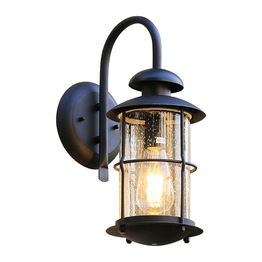 Black Seeded Glass Wall Sconce With Cage - Traditional 1-Light Fixture