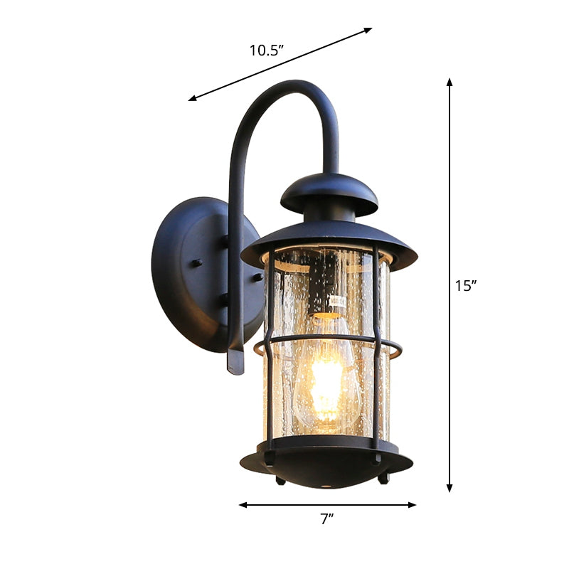 Black Seeded Glass Wall Sconce With Cage - Traditional 1-Light Fixture