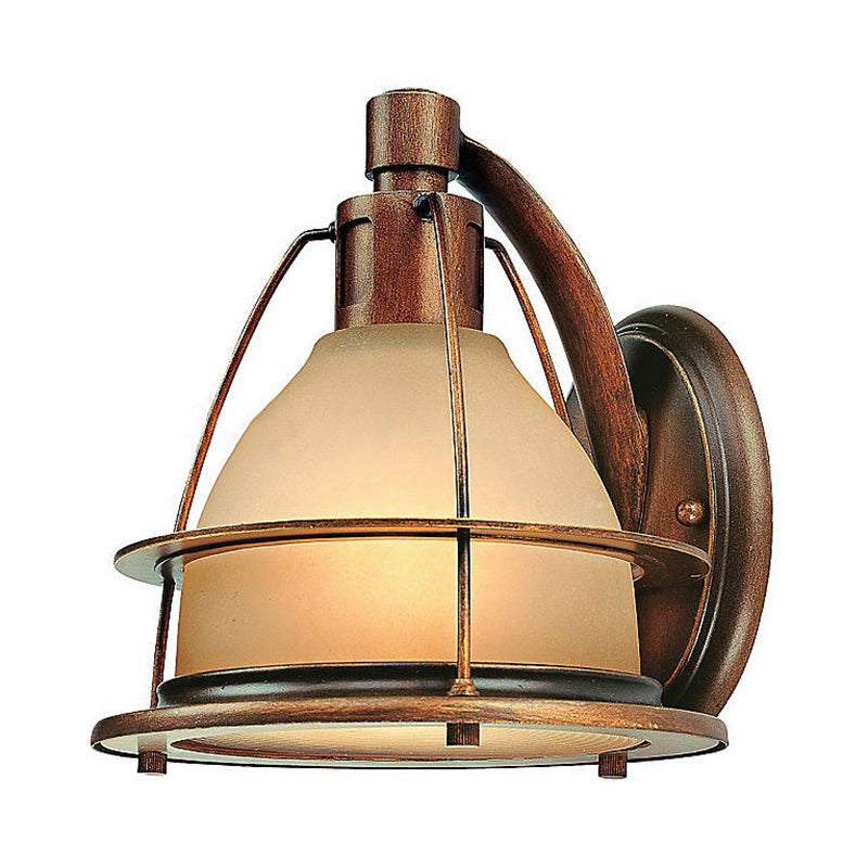 Bronze Wall Mounted Sconce - 1 Light Warehouse Lighting With Frosted Glass Dome And Metal Frame