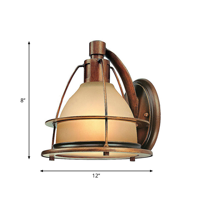 Bronze Wall Mounted Sconce - 1 Light Warehouse Lighting With Frosted Glass Dome And Metal Frame