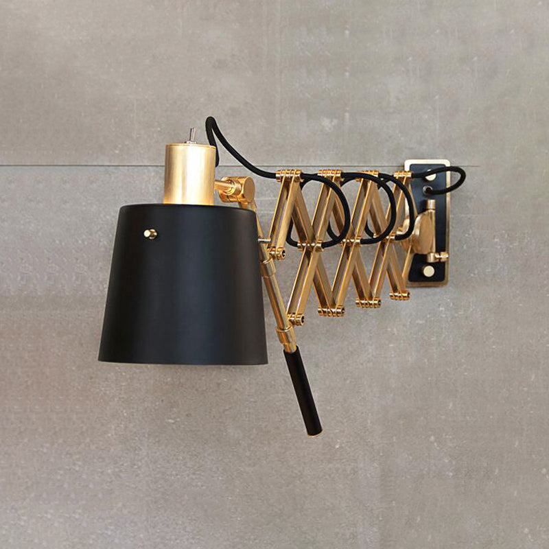 Retro Metallic Wall Lamp: Extendable Black & Gold Barrel Shade 1 Head Fixture