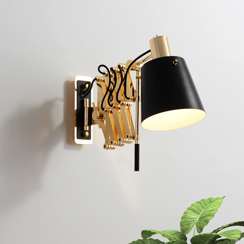 Retro Metallic Wall Lamp: Extendable Black & Gold Barrel Shade 1 Head Fixture