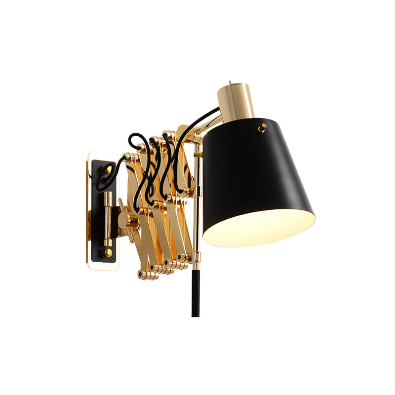 Retro Metallic Wall Lamp: Extendable Black & Gold Barrel Shade 1 Head Fixture