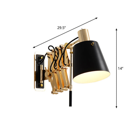 Retro Metallic Wall Lamp: Extendable Black & Gold Barrel Shade 1 Head Fixture