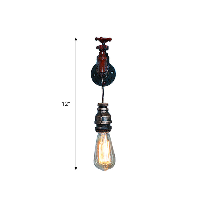 Steampunk Style Open Bulb Wall Light With Faucet - 1 Iron Fixture (Bronze)