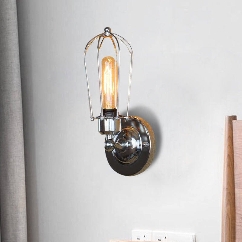 Vintage-Style Mini Wall Sconce With Cage Shade And Rustic Brass Finish For Living Room