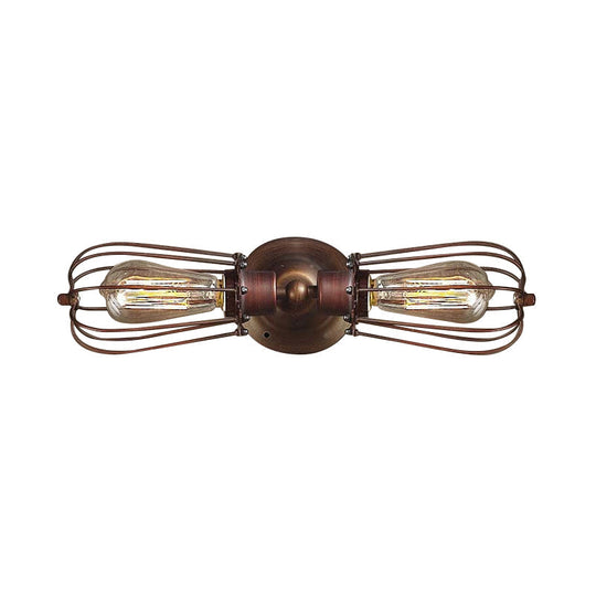 Antique Style Black/Bronze Caged Sconce Light - 2-Light Wrought Iron Mini Wall Lamp For Dining Room