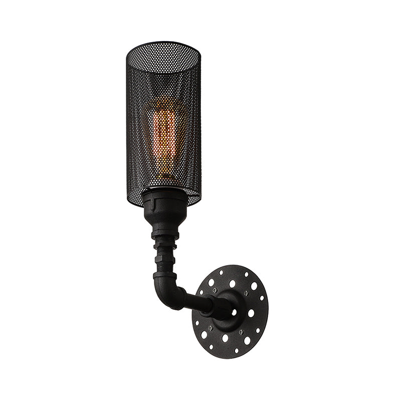 Vintage Stylish 1 Light Metallic Cylinder Wall Lighting With Mesh Screen Perfect For Restaurants