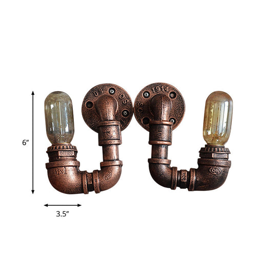 Rustic Stylish Plumbing Pipe Metal Wall Lighting In Weathered Copper - 1-Light Mount With Exposed