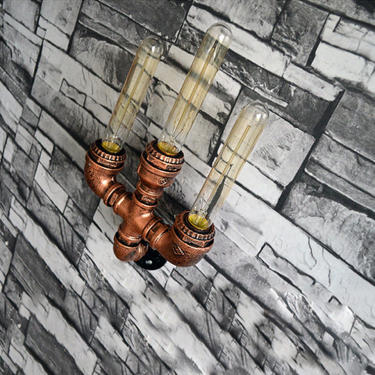 Vintage Metallic Pipe Wall Sconce With Open Bulb - Antique Copper Finish