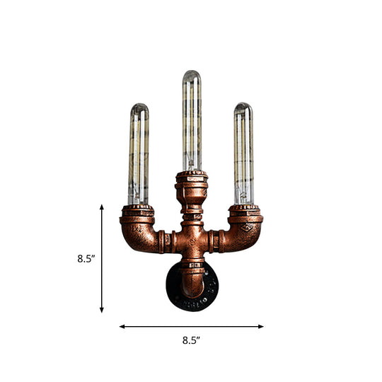 Vintage Metallic Pipe Wall Sconce With Open Bulb - Antique Copper Finish