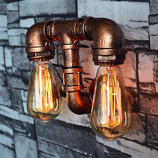 Vintage Metallic Pipe Wall Sconce With Open Bulb - Antique Copper Finish 2 / Weathered