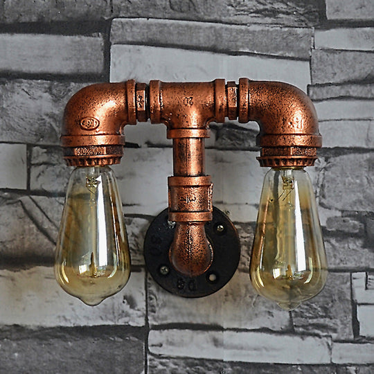 Vintage Metallic Pipe Wall Sconce With Open Bulb - Antique Copper Finish