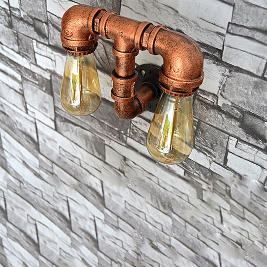 Vintage Metallic Pipe Wall Sconce With Open Bulb - Antique Copper Finish