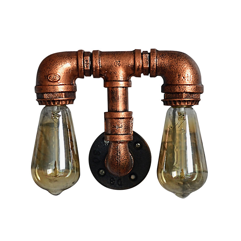 Vintage Metallic Pipe Wall Sconce With Open Bulb - Antique Copper Finish