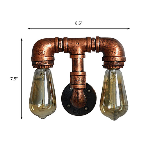 Vintage Metallic Pipe Wall Sconce With Open Bulb - Antique Copper Finish