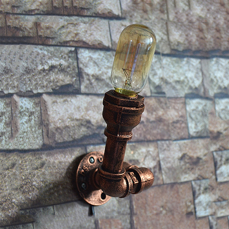 Vintage Metallic Pipe Wall Sconce With Open Bulb - Antique Copper Finish