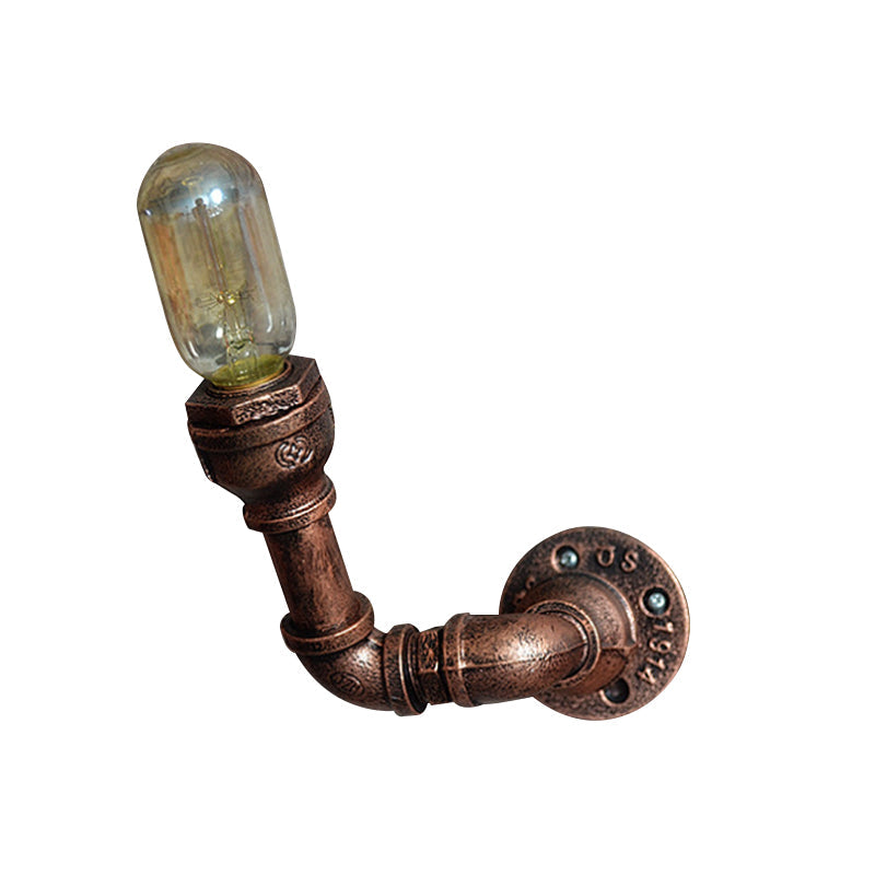 Vintage Metallic Pipe Wall Sconce With Open Bulb - Antique Copper Finish