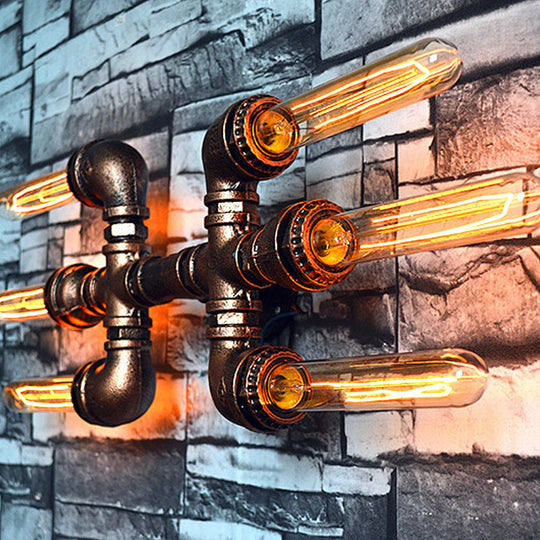 Rustic Weathered Copper Wall Sconce Lamp - Expose Bulb With Pipe Design 2/3/4 Heads Wrought Iron