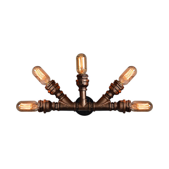 Rustic Weathered Copper Wall Sconce Lamp - Expose Bulb With Pipe Design 2/3/4 Heads Wrought Iron