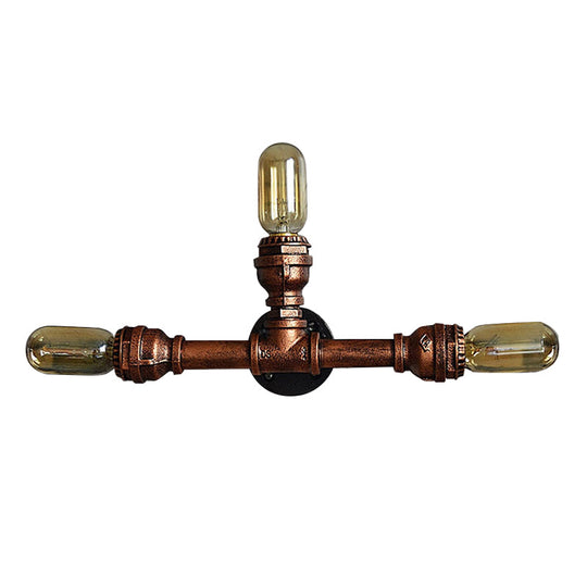 Rustic Weathered Copper Wall Sconce Lamp - Expose Bulb With Pipe Design 2/3/4 Heads Wrought Iron