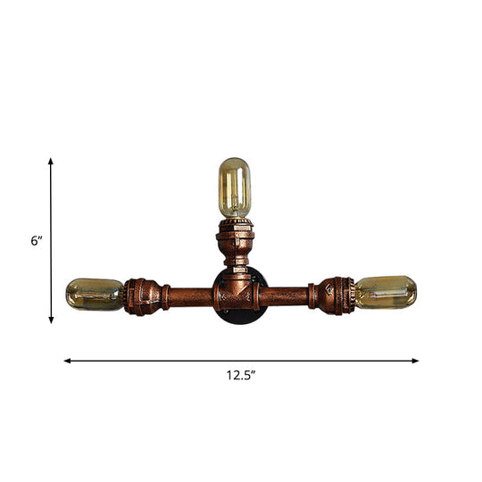 Rustic Weathered Copper Wall Sconce Lamp - Expose Bulb With Pipe Design 2/3/4 Heads Wrought Iron