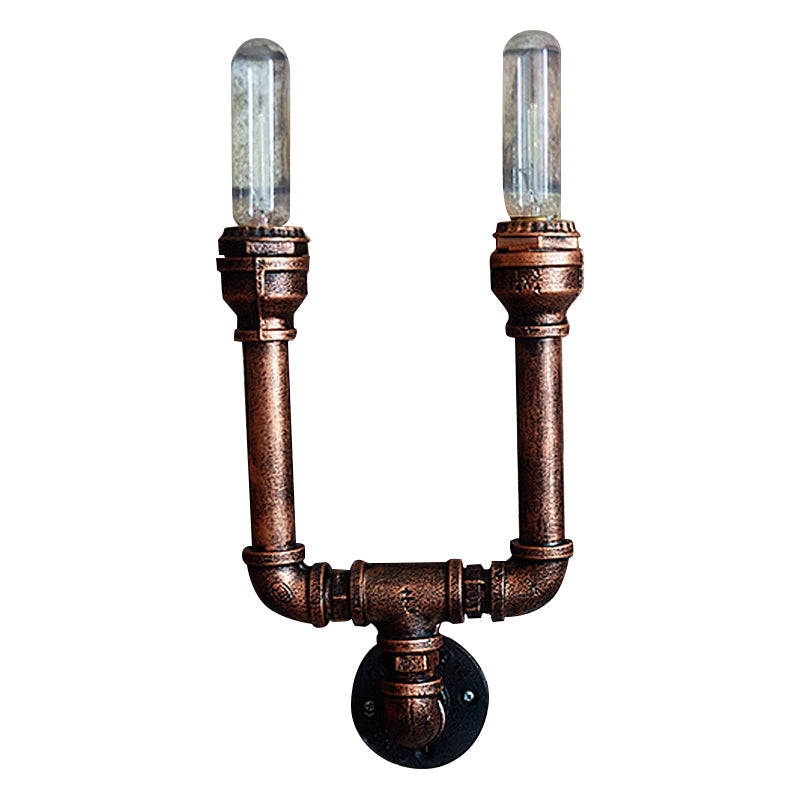 Rustic Weathered Copper Wall Sconce Lamp - Expose Bulb With Pipe Design 2/3/4 Heads Wrought Iron