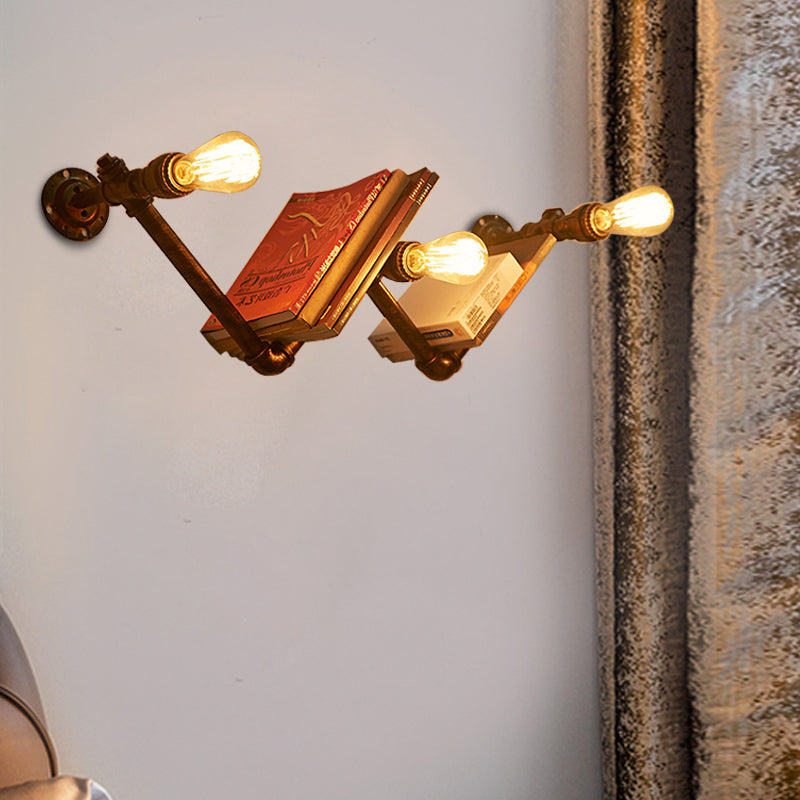 Industrial Dark Rust Metal Wall Sconce Light Fixture With W-Shaped Design & 3 Lights