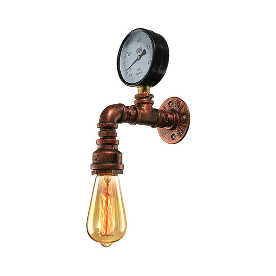 Rustic Copper Piped Wall Lamp - Decorative Gauge/Valve Design 1 Light Living Room Mount