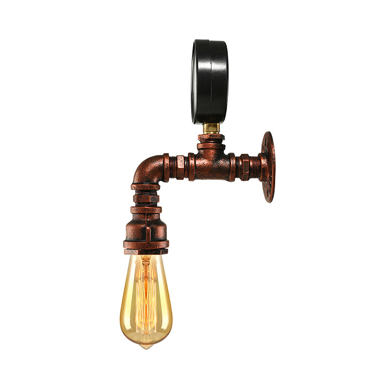 Rustic Copper Piped Wall Lamp - Decorative Gauge/Valve Design 1 Light Living Room Mount