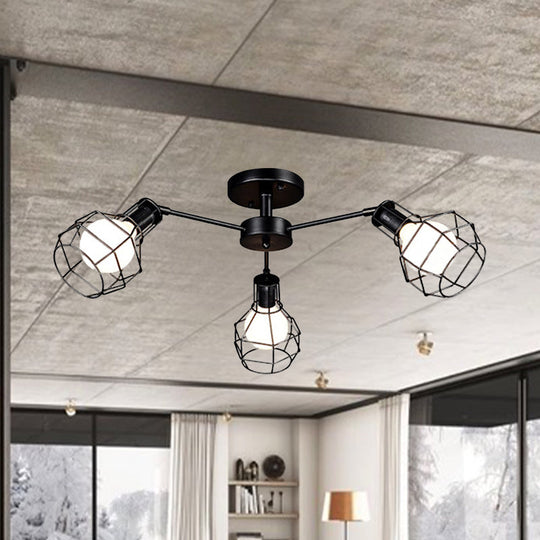 Vintage Wire Framed Metal Ceiling Lights with Adjustable Heads for Bedroom - Available in 3/5/8 Heads and Black Finish