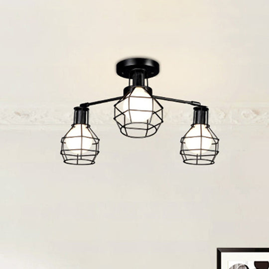 Vintage Wire Framed Metal Ceiling Lights with Adjustable Heads for Bedroom - Available in 3/5/8 Heads and Black Finish