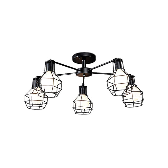 Vintage Wire Framed Metal Ceiling Lights With Adjustable Heads For Bedroom - Available In 3/5/8 And