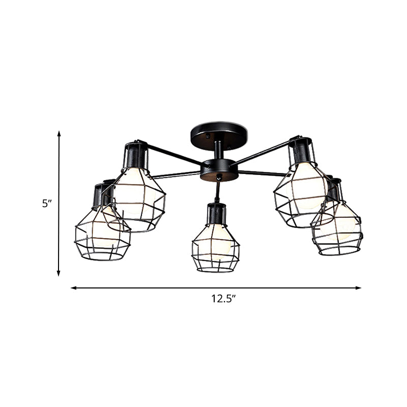 Vintage Wire Framed Metal Ceiling Lights with Adjustable Heads for Bedroom - Available in 3/5/8 Heads and Black Finish