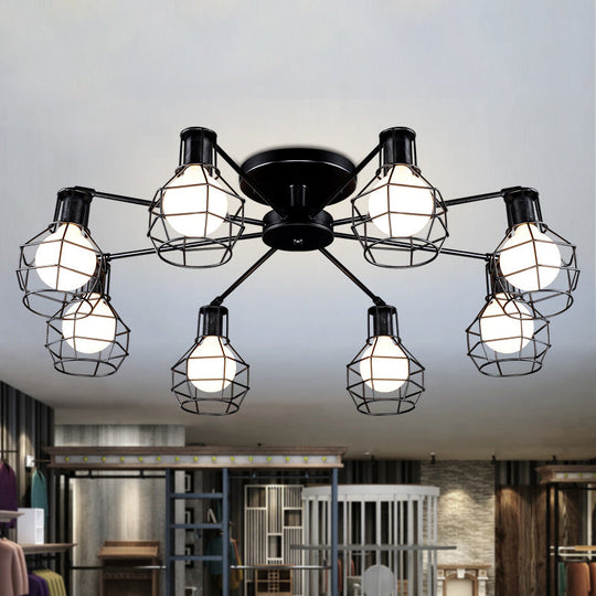 Vintage Wire Framed Metal Ceiling Lights with Adjustable Heads for Bedroom - Available in 3/5/8 Heads and Black Finish