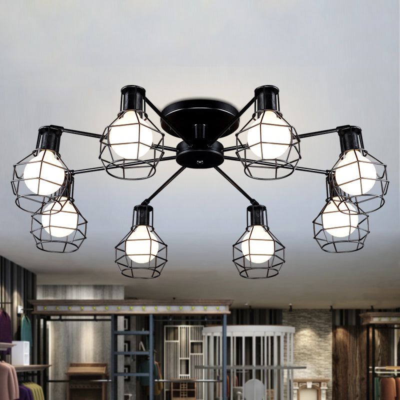 Vintage Wire Framed Metal Ceiling Lights With Adjustable Heads For Bedroom - Available In 3/5/8 And