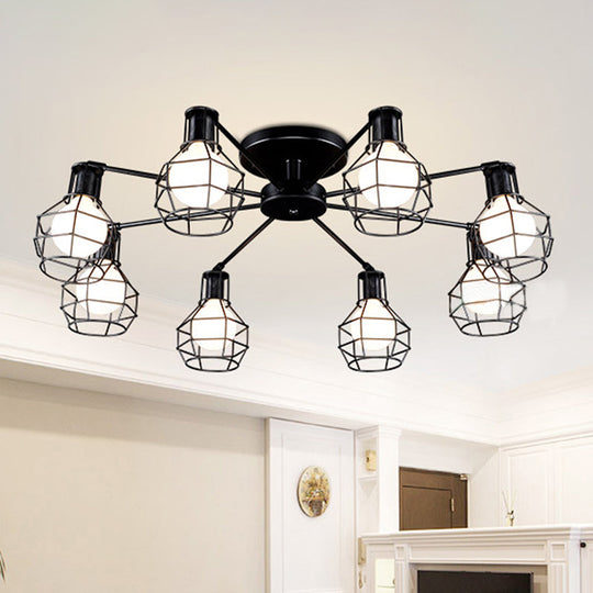 Vintage Wire Framed Metal Ceiling Lights with Adjustable Heads for Bedroom - Available in 3/5/8 Heads and Black Finish