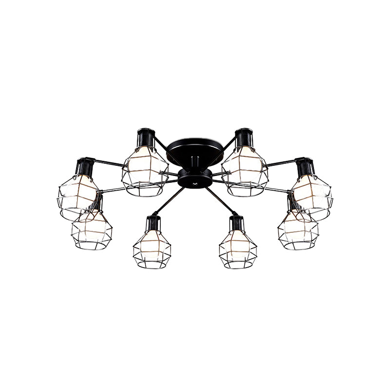 Vintage Wire Framed Metal Ceiling Lights with Adjustable Heads for Bedroom - Available in 3/5/8 Heads and Black Finish