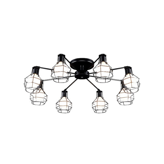 Vintage Wire Framed Metal Ceiling Lights with Adjustable Heads for Bedroom - Available in 3/5/8 Heads and Black Finish