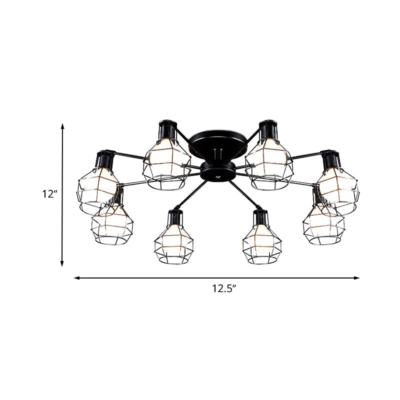 Vintage Wire Framed Metal Ceiling Lights with Adjustable Heads for Bedroom - Available in 3/5/8 Heads and Black Finish