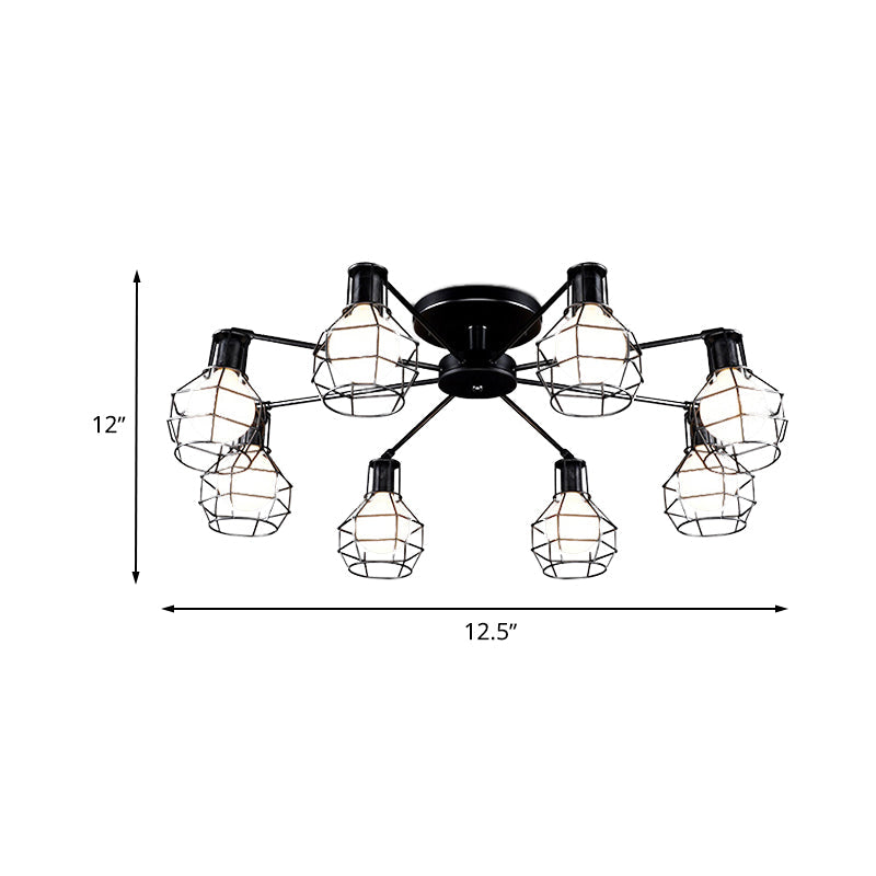 Vintage Wire Framed Metal Ceiling Lights With Adjustable Heads For Bedroom - Available In 3/5/8 And