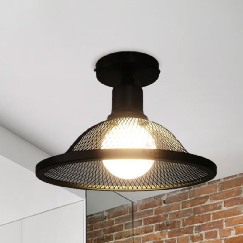 Industrial Metal Bell Shade Ceiling Light - Stylish & Semi Flush Black