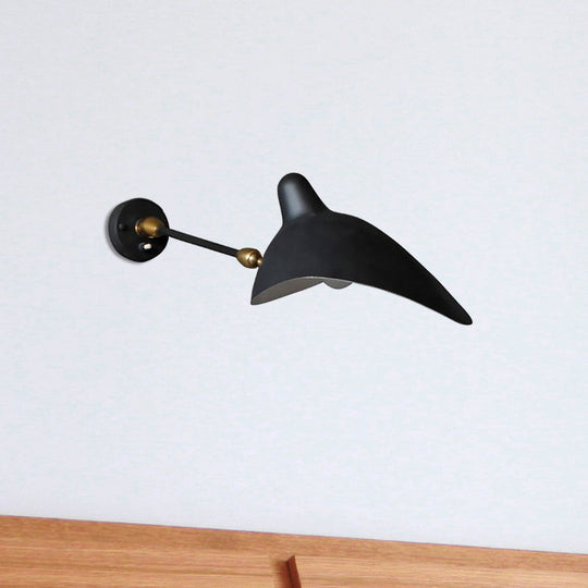 Modern 1/3-Light Duckbill Wall Sconce With Black Metallic Shade Adjustable Living Room Lamp