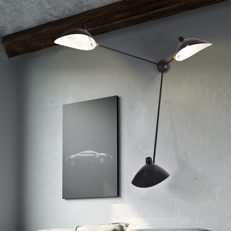 Modern 1/3-Light Duckbill Wall Sconce With Black Metallic Shade Adjustable Living Room Lamp