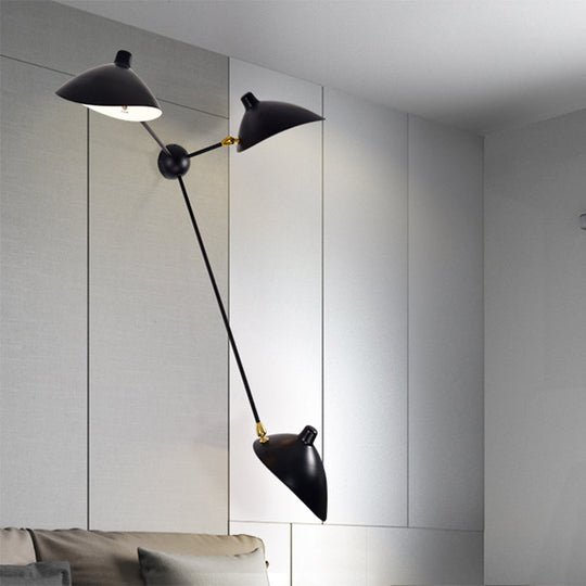 Modern 1/3-Light Duckbill Wall Sconce With Black Metallic Shade Adjustable Living Room Lamp