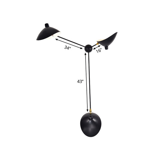 Modern 1/3-Light Duckbill Wall Sconce With Black Metallic Shade Adjustable Living Room Lamp