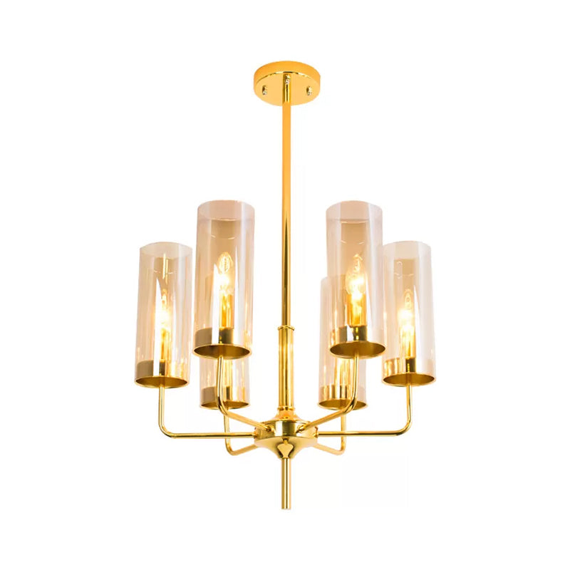 Blue/Amber Glass Cylinder Chandelier - 6/10 Lights In Gold For Modern Living Room