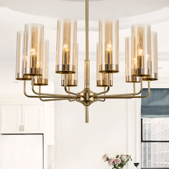 Blue/Amber Glass Cylinder Chandelier - 6/10 Lights In Gold For Modern Living Room 10 / Amber